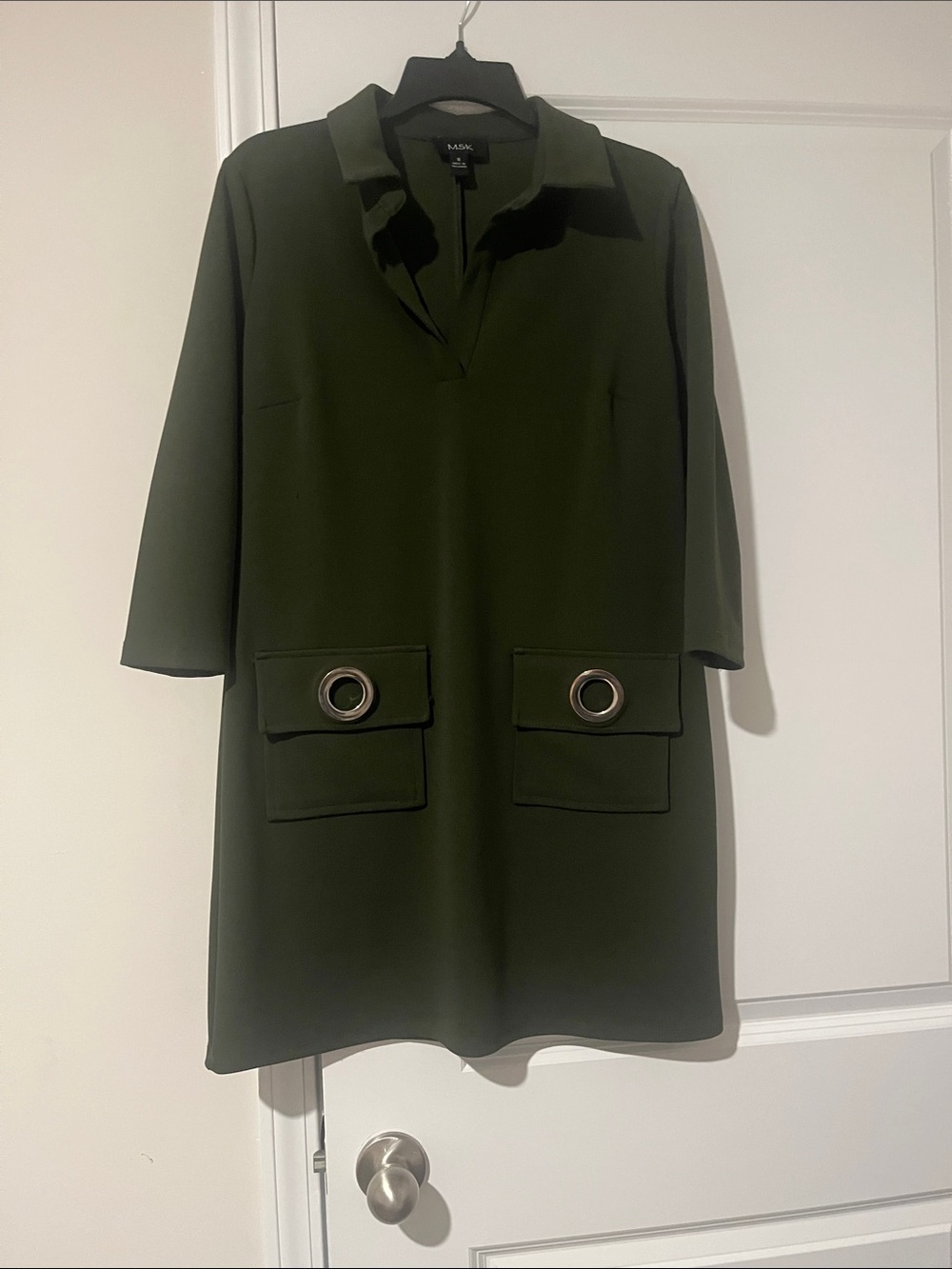 MSK Olive Shift Dress with Grommet Pocket Detail